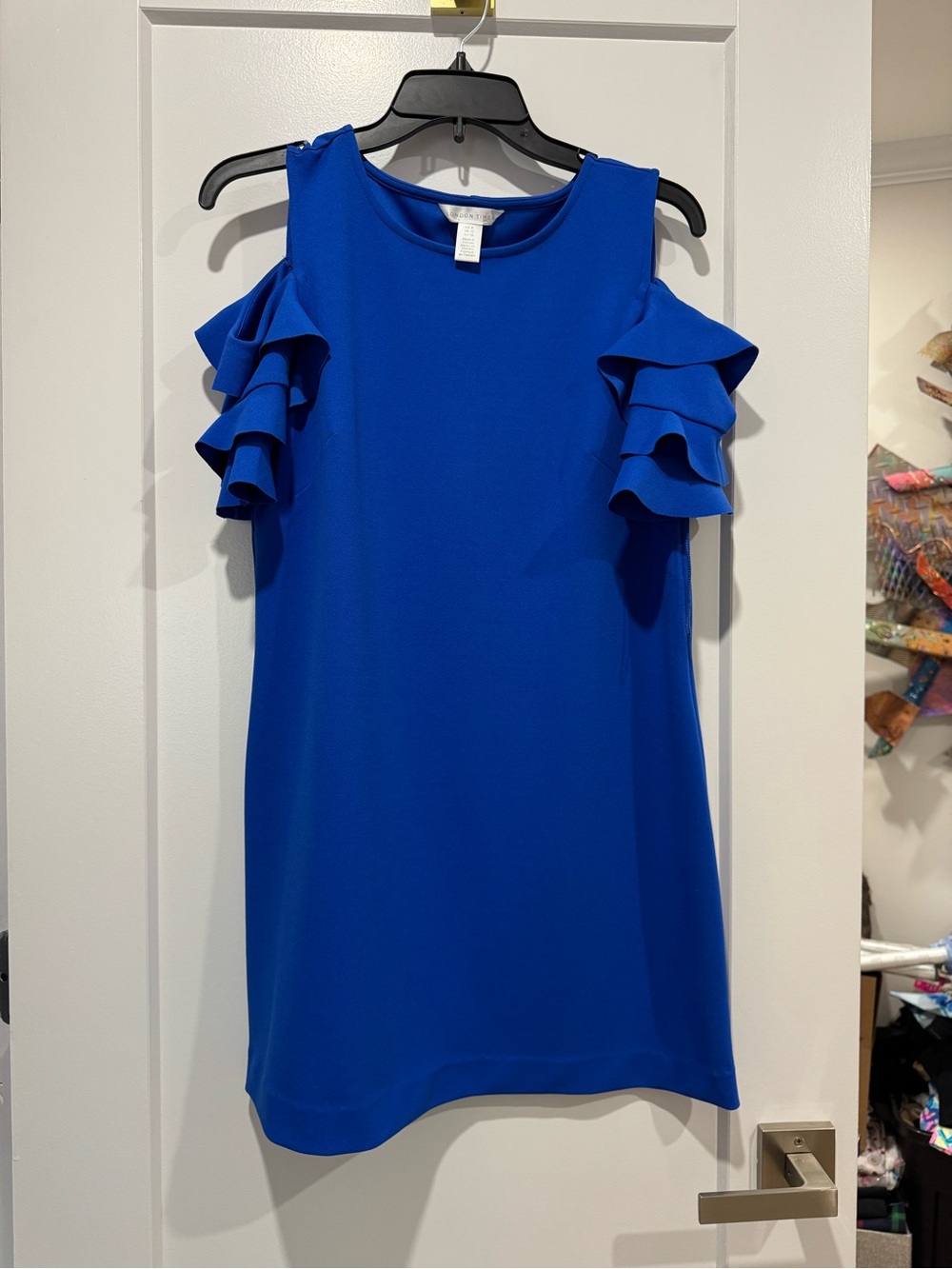 London Times Cold-Shoulder Ruffle Shift Dress - Royal Blue